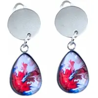 Charme Bijoux Clip oorbellen -zilverkleur -rood -cabochon- geen gaatje-