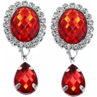 Charme Bijoux Clip oorbellen-rood -kunststof-zilverkleur- geen gaatje-