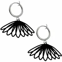 Charme Bijoux Klem oorbellen-Zwart-Zilverkleur-Kleine waaier-geen gaatje-
