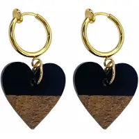 Charme Bijoux Klem oorbellen - hout - hart - goudkleurig - geen gaatje-