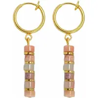 Charme Bijoux Klem oorbellen -goudkleur- bruin/roze -natuursteen-geen gaatje-
