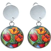 Charme Bijoux Clip oorbellen -lang -Tulp- zilverkleur- geen gaatje-