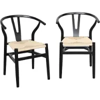 Sweeek Vintage stoel van beukenhout en touw (set van 2) Zwart