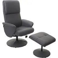 Mendler Relaxfauteuil Helsinki, TV relaxfauteuil TV fauteuil met kruk ~ kunstleer, mat grijs