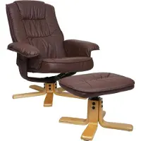 Mendler Relaxstoel M56, tv-stoel met voetenbank, kunstleer en eucalyptushout, MVG-gecertificeerd ~ roodbruin