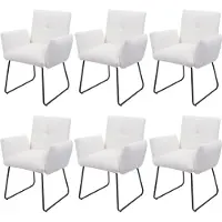 Mendler Set van 6 eetkamerstoel -K34, keukenstoel gestoffeerde stoel armleuning, Oeko-Tex bouclé stof/textiel metaal MVG ~ wit