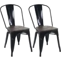 Mendler Set van 2 stoelen -A73 incl. houten zitting, bistrostoel stapelstoel, metalen industrieel ontwerp stapelbaar ~ zwart