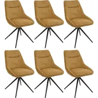 Mendler Set van 6 eetkamerstoelen -M65, keukenstoel, leunstoel, draaibaar, automatische positie, metaal, stof/textiel ~ mosterdgeel