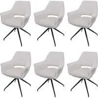 Mendler Set van 6 eetkamerstoelen -M53, keukenstoel Stoel met armleuning, draaibare autostand, metaal stof MVG ~ crème-wit