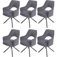 MCW Set van 6 eetkamerstoelen -K30, keukenstoel fauteuil, draaibare autostand, stof/textiel MVG ~ corduroy donkergrijs