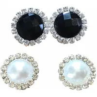 Charme Bijoux 2 paar Clip Oorbellen-Wit - Synthetische Parel- parel -Zwart-1.5 cm-Kunststof