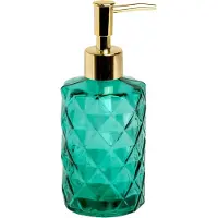 Intirilife zeepdispenser van glas in groen met ruitpatroon - 310ml inhoud - dispenser voor zeepdispenser handzeepdispenser voor keuken badkamer hervulbaar met pomp hervulbaar met pomp