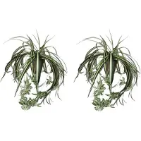 Mica Decorations Kunstplant - 2x stuks - graslelie - groen - in pot - 45 cm - hangplanten
