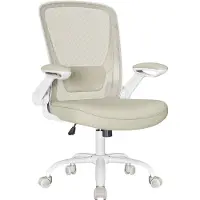 Songmics Ergonomische Bureaustoel Wit & Beige - Mesh Rugleuning - Opklapbare Armleuningen - Thuiswerkplek Stoel - Draaibaar & Verstelbaar - 120 kg