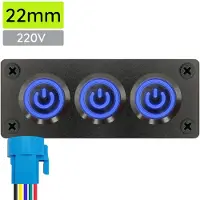 Proride Metalen pulsschakelaar 220V OFF-(ON) - Inbouwpaneel drievoudig - 22mm - IP67 - LED indicatie Blauw