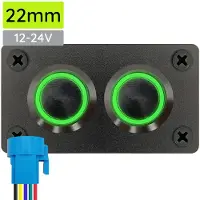 Proride Metalen drukschakelaar 12-24V ON-OFF - Inbouwpaneel tweevoudig - 22mm - IP67 - LED indicatie Groen