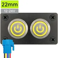 Proride Metalen drukschakelaar 12-24V ON-OFF - Inbouwpaneel tweevoudig - 22mm - IP67 - LED indicatie Geel