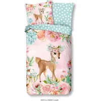 Muller Textil Kinderovertrekset Sweet2 Katoen, 135x200, Rits, Omkeerbaar, Kind, Meisje, Hert, Roze (2-delig)