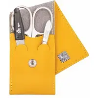 Erbe Solingen 3-delige manicure etui met drukknoop sluiting mosterd geel (erbe9671)