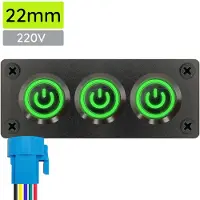 Proride Metalen pulsschakelaar 220V OFF-(ON) - Inbouwpaneel drievoudig - 22mm - IP67 - LED indicatie Groen