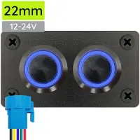Proride Metalen drukschakelaar 12-24V ON-OFF - Inbouwpaneel tweevoudig - 22mm - IP67 - LED indicatie Blauw
