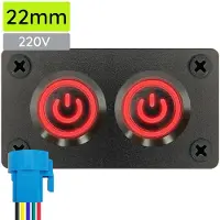 Proride Metalen drukschakelaar 220V ON-OFF - Inbouwpaneel tweevoudig - 22mm - IP67 - LED indicatie Rood