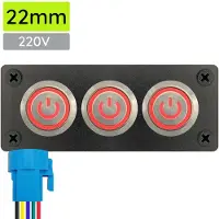 Proride Metalen drukschakelaar 220V ON-OFF - Inbouwpaneel drievoudig - 22mm - IP67 - LED indicatie Rood