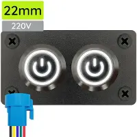 Proride Metalen pulsschakelaar 220V OFF-(ON) - Inbouwpaneel tweevoudig - 22mm - IP67 - LED indicatie Wit
