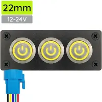 Proride Metalen drukschakelaar 12-24V ON-OFF - Inbouwpaneel drievoudig - 22mm - IP67 - LED indicatie Geel