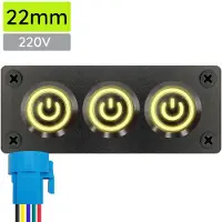 Proride Metalen drukschakelaar 220V ON-OFF - Inbouwpaneel drievoudig - 22mm - IP67 - LED indicatie Geel