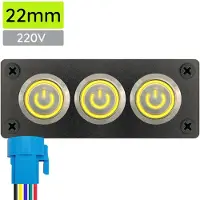 Proride Metalen drukschakelaar 220V ON-OFF - Inbouwpaneel drievoudig - 22mm - IP67 - LED indicatie Geel
