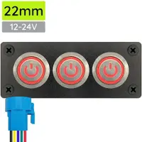Proride Metalen drukschakelaar 12-24V ON-OFF - Inbouwpaneel drievoudig - 22mm - IP67 - LED indicatie Rood