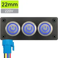 Proride Metalen drukschakelaar 220V ON-OFF - Inbouwpaneel drievoudig - 22mm - IP67 - LED indicatie Blauw