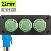 Proride Metalen pulsschakelaar 12-24V OFF-(ON) - Inbouwpaneel drievoudig - 22mm - IP67 - LED indicatie Groen