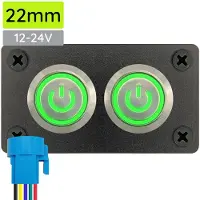 Proride Metalen drukschakelaar 12-24V ON-OFF - Inbouwpaneel tweevoudig - 22mm - IP67 - LED indicatie Groen