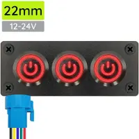 Proride Metalen drukschakelaar 12-24V ON-OFF - Inbouwpaneel drievoudig - 22mm - IP67 - LED indicatie Rood