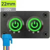 Proride Metalen pulsschakelaar 220V OFF-(ON) - Inbouwpaneel tweevoudig - 22mm - IP67 - LED indicatie Groen