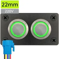 Proride Metalen drukschakelaar 220V ON-OFF - Inbouwpaneel tweevoudig - 22mm - IP67 - LED indicatie Groen
