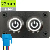 Proride Metalen pulsschakelaar 12-24V OFF-(ON) - Inbouwpaneel tweevoudig - 22mm - IP67 - LED indicatie Wit