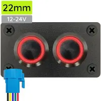 Proride Metalen drukschakelaar 12-24V ON-OFF - Inbouwpaneel tweevoudig - 22mm - IP67 - LED indicatie Rood