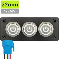 Proride Metalen drukschakelaar 12-24V ON-OFF - Inbouwpaneel drievoudig - 22mm - IP67 - LED indicatie Wit