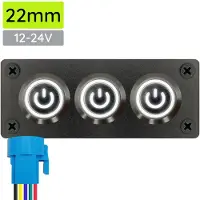 Proride Metalen pulsschakelaar 12-24V OFF-(ON) - Inbouwpaneel drievoudig - 22mm - IP67 - LED indicatie Wit