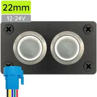 Proride Metalen drukschakelaar 12-24V ON-OFF - Inbouwpaneel tweevoudig - 22mm - IP67 - LED indicatie Wit