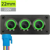 Proride Metalen pulsschakelaar 220V OFF-(ON) - Inbouwpaneel drievoudig - 22mm - IP67 - LED indicatie Groen