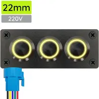 Proride Metalen pulsschakelaar 220V OFF-(ON) - Inbouwpaneel drievoudig - 22mm - IP67 - LED indicatie Geel