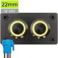 Proride Metalen drukschakelaar 12-24V ON-OFF - Inbouwpaneel tweevoudig - 22mm - IP67 - LED indicatie Geel