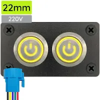 Proride Metalen pulsschakelaar 220V OFF-(ON) - Inbouwpaneel tweevoudig - 22mm - IP67 - LED indicatie Geel