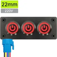Proride Metalen pulsschakelaar 220V OFF-(ON) - Inbouwpaneel drievoudig - 22mm - IP67 - LED indicatie Rood