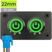 Proride Metalen pulsschakelaar 12-24V OFF-(ON) - Inbouwpaneel tweevoudig - 22mm - IP67 - LED indicatie Groen