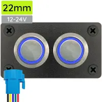 Proride Metalen pulsschakelaar 12-24V OFF-(ON) - Inbouwpaneel tweevoudig - 22mm - IP67 - LED indicatie Blauw